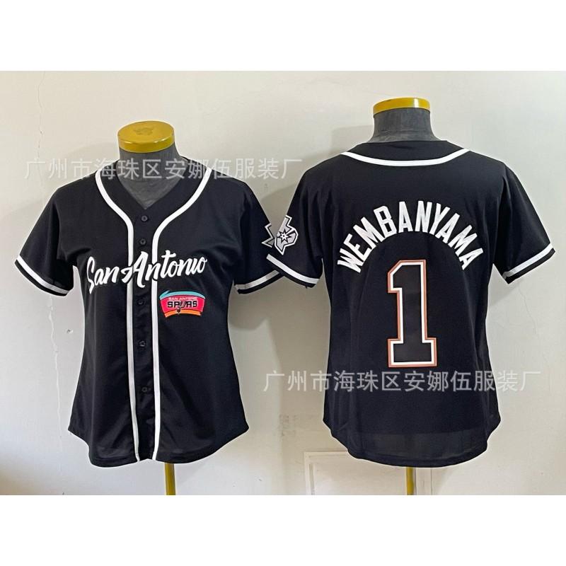 2026 Spurs 5 11 Print Baseball Cardigan Women Short Sleeve Embroidery Team Sports Top