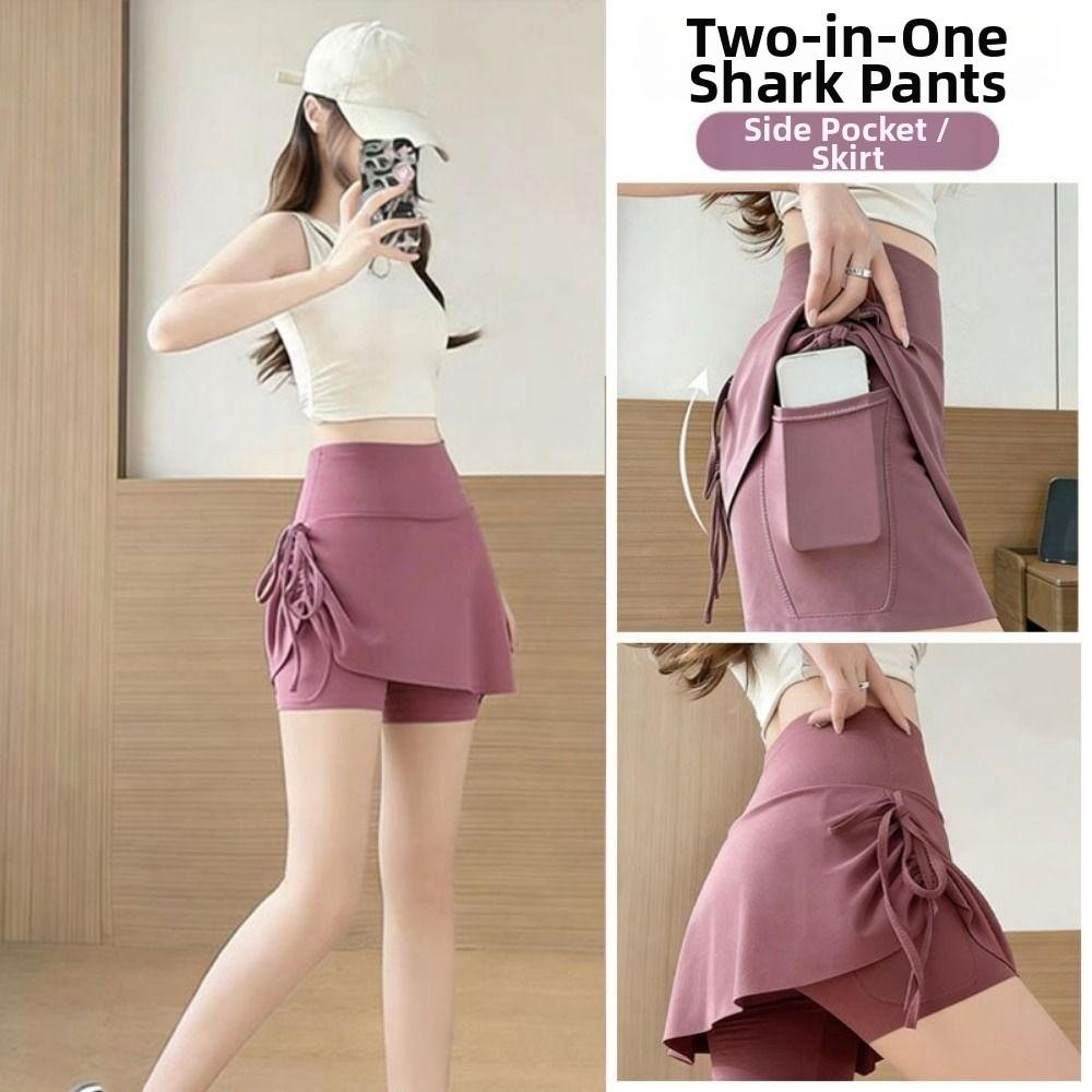 High Waist Sports Skirt Pants Fake Two Piece Fitness Skirt Pleated Hip-lifting Shorts  Running