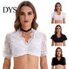 Short Sleeve Blouse Women Traditional German Dirndl Blouse, Lace Cropped Summer Casual Tee Shirt, Bavarian Oktoberfest Folk Costume Crop Top