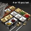 4 Pcs Stainless Steel Sauce Dish Square Multi Compartment Hot Pot BBQ Restaurant Sushi Soy Sauce Seasoning Dipping Bowls