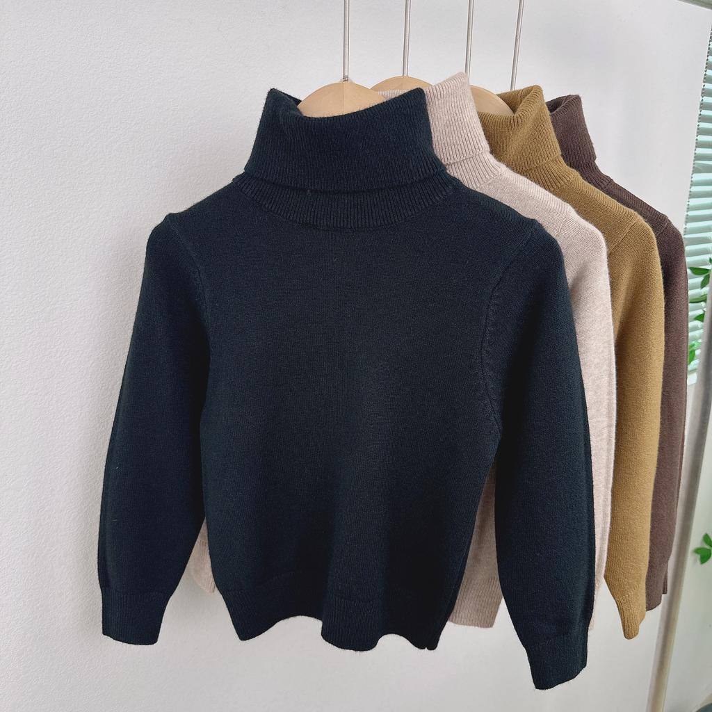 Kids Solid High Neck Long Sleeve Knit Base Sweater For Boys And Girls