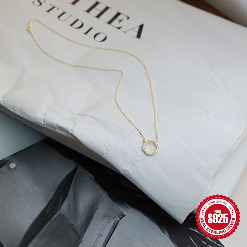 925 Sterling Silver Collarbone Chain Inlaid With Zircon Full Diamond Circle Necklace Temperament Exquisite Versatile Accessories