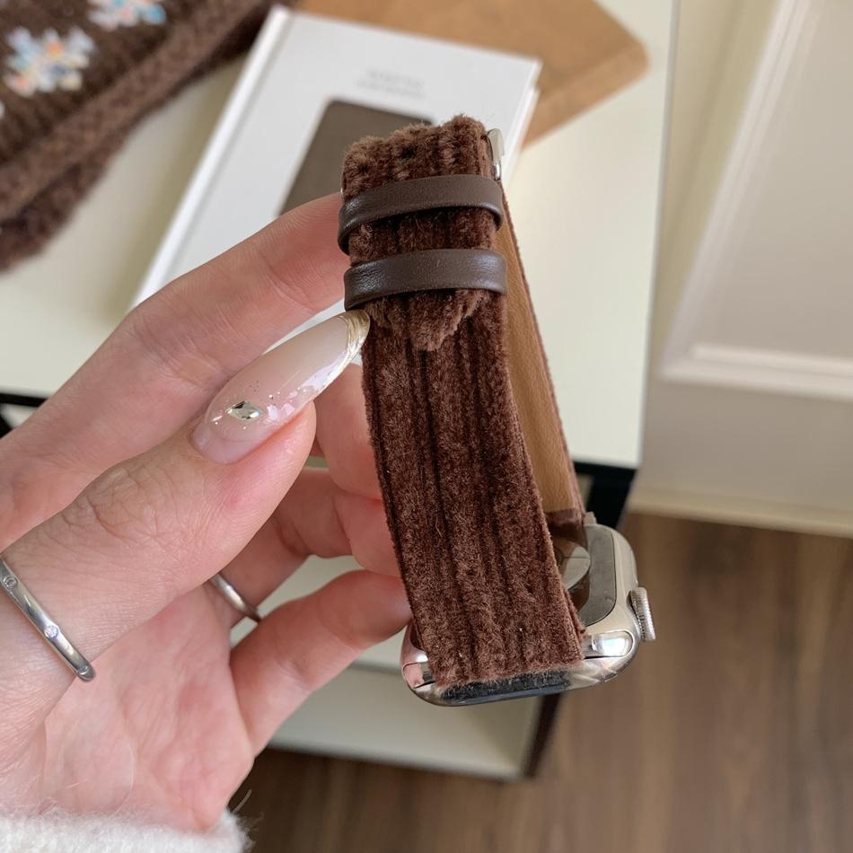 Color Match Corduroy Leather Bracelet For Apple Watch Band S11/10/9/8/7/6/5/Ultra iWatch Strap 49/46/45/44/42/41/40/38mm Casual