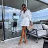 Summer Solid Color Casual  2Pcs/Set Women Outfit Blouse Long Sleeve Single Breasted High Waist Embroidery Hollow Lace Shirt Wide Leg Women Shorts Set