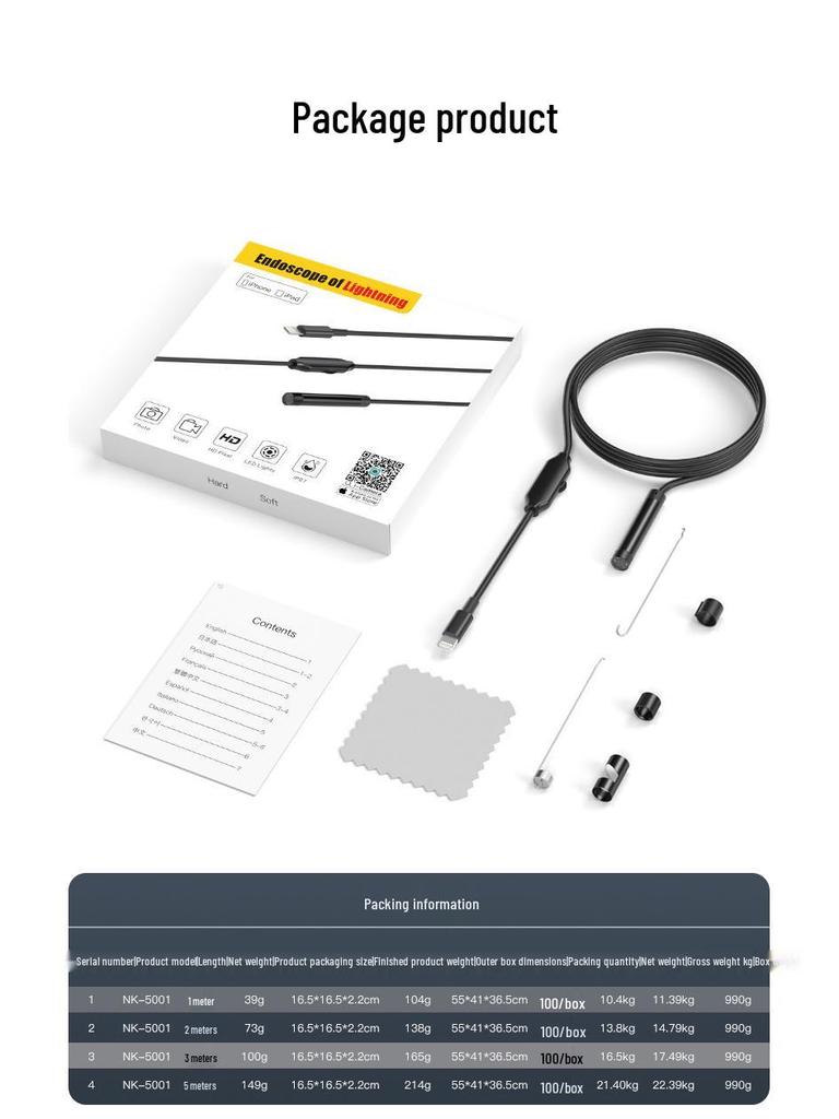 Apple & Android-Compatible Waterproof HD Endoscope Camera