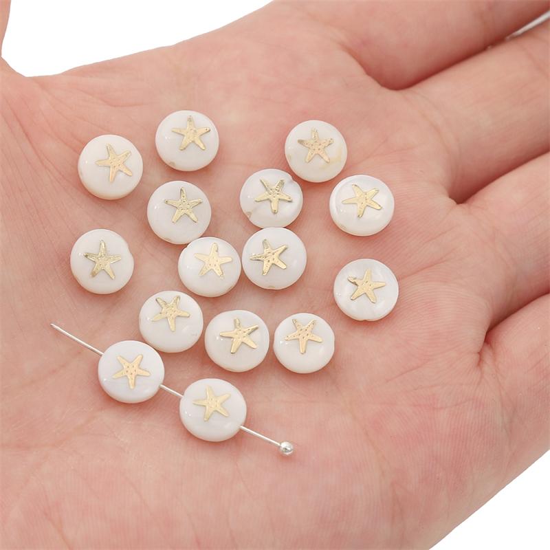 Natural Shell Double-Sided Hot Stamping Flat Round Beads For DIY Necklace Bracelet Earrings Jewelry Making
