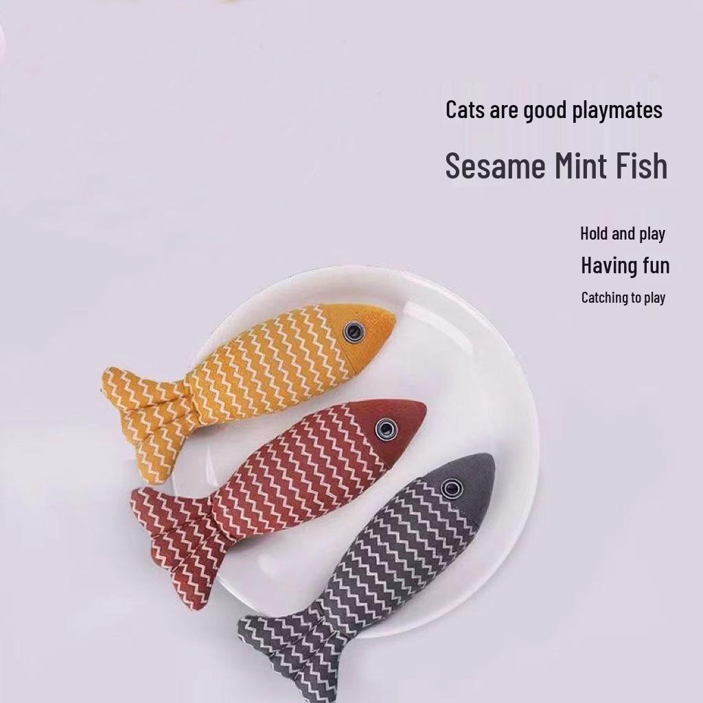 Catnip Burlap Fish Teething Toy and Teaser Stick for Cats