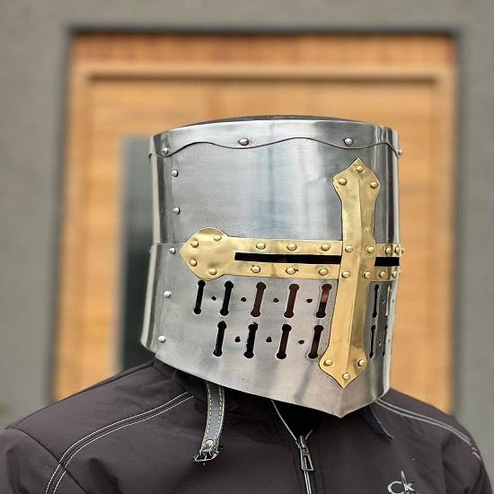 Handmade Medieval Italian Crusader Helmet 18 Gauge Steel Knight LARP Armor