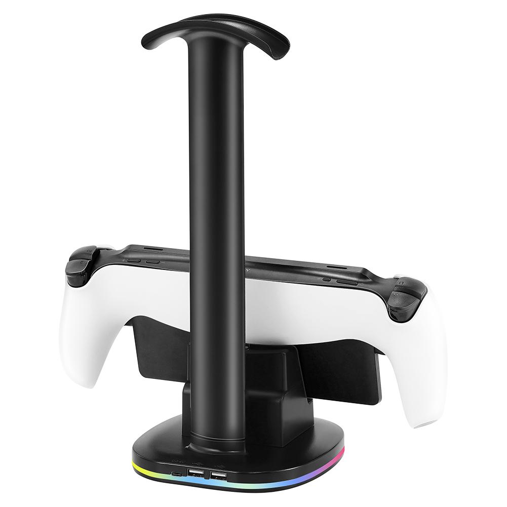 RGB Charging Dock Station with 2 USB 2.0 Ports Headphones Stand Console Charger Stand Base for PS5 Portal for PlayStation Portal