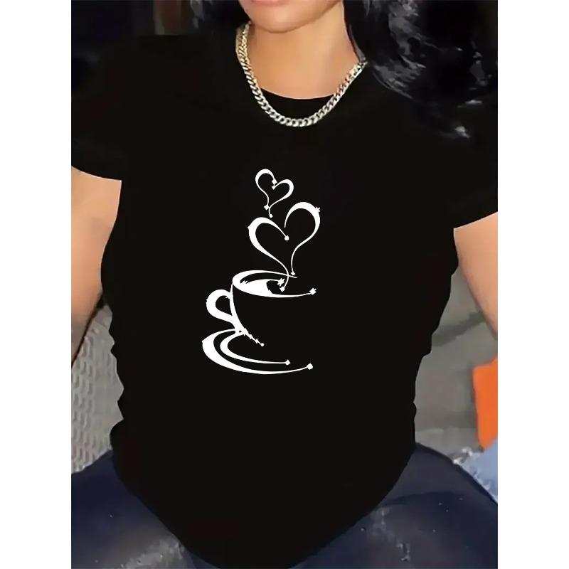 

Short Sleeve T-Shirt with Heart Design for Restaurant Use, Durable and Lightweight, Ideal for Casual Wear, Comfortable Fabric, Stylish Top S чёрный