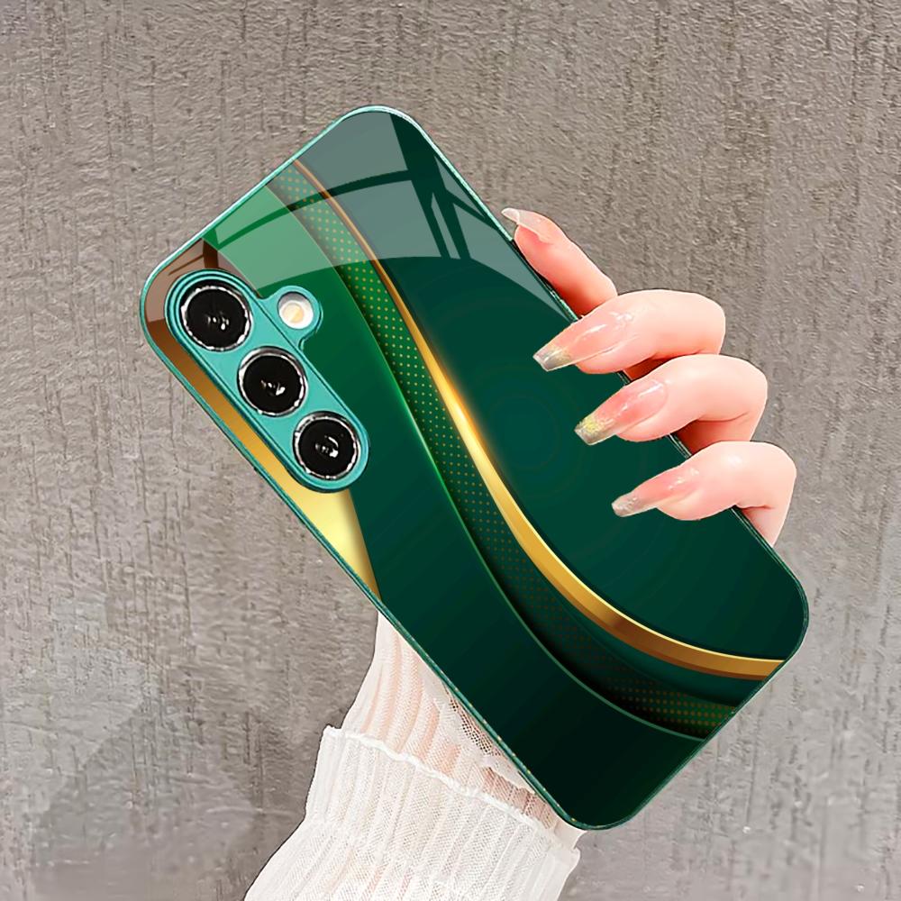 New Bundle-like texture Glass PhoneCase for Samsung Galaxy S26 S25 S24 S23 S22 S21 FE Ultra Plus Built-in glass green Exquisite