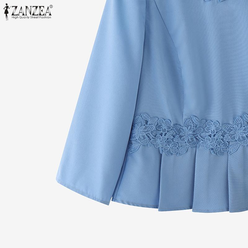 ZANZEA Women Casual Crpchet Patchwork Round Neck Summer Short Sleeve Blouse