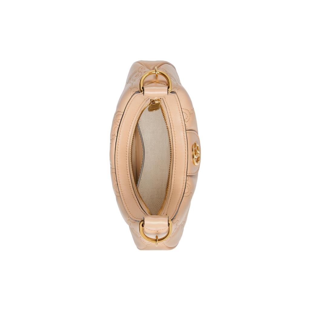 Gucci GG Matelassé Gold Logo Chain Leather Crescent Bag Women Shoulder Bag Beige 739736-UM8IG-9500