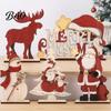 Christmas Desktop Centerpieces Nordic Ornaments, Wood Reindeer Santa Claus Snowman Figurine, Rustic Wooden Seasonal Ornaments Decoration for