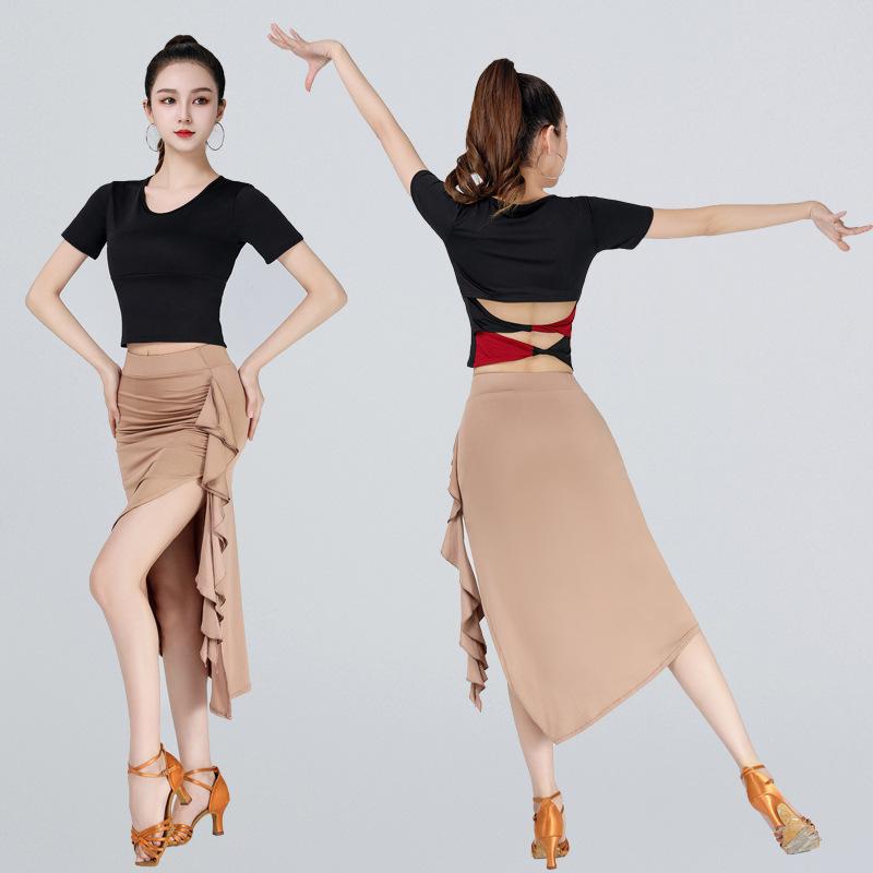 Women's Ruffle Latin Dance Bodycon Midi Skirt, Adult Practice & Performance Costume