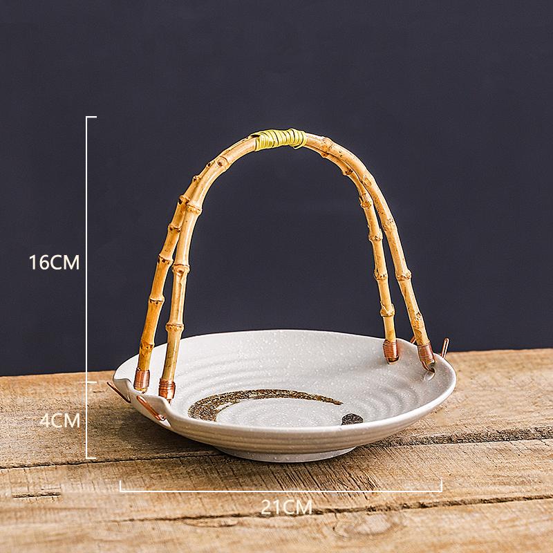 Creative Ceramic Dish Portable Basket Hotel Special Dish Restaurant Ceramic Dish Table Decoration Round Tray Creative Tableware
