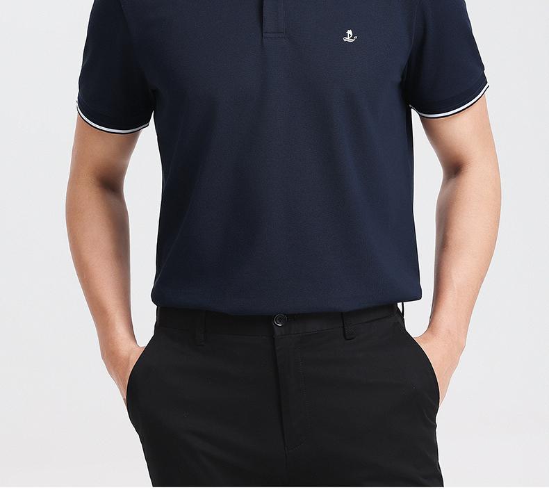 Langdeng Men's Business and Leisure Mulberry Silk Four-sided Elastic Cotton Soft Beaded Polo Shirt