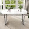 Extendable Dining Table 140/180 x 80 cm, Modern Style, High-Strength Alloy Bracket, Suitable for 4-6 People, White + Silver-Plated Table Legs
