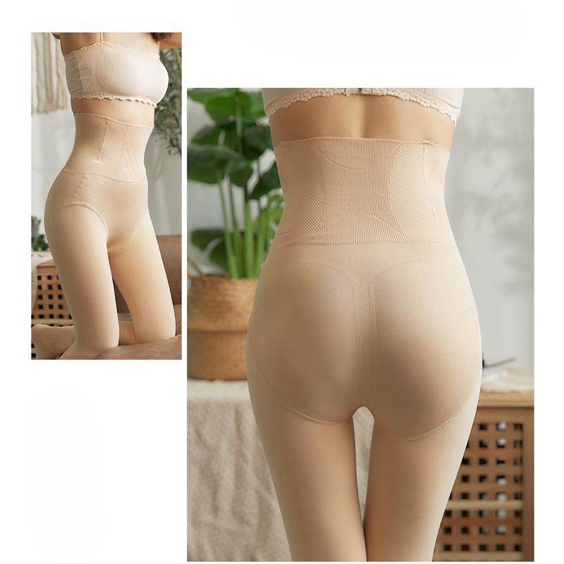 Gray Bottoming Pants Fall and Winter Female Padded Skin Translucent Socks Fishbone High-waisted Abdominal Lifting Hip Outside Wearing One-piece Pants