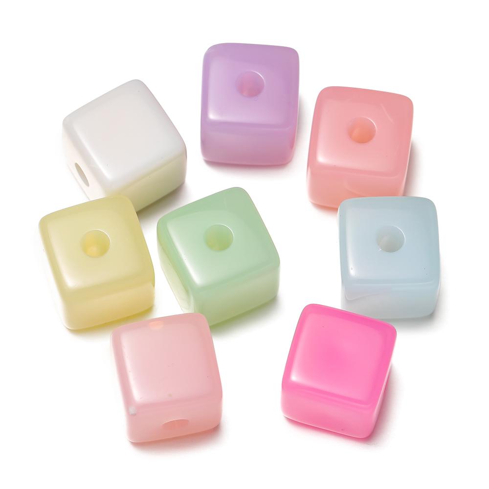 10pcs/lot Acrylic Jelly Colored Square Shape Beads Big Bracelet Loose Beads For DIY Jewelry Making Necklace Craft Accessories
