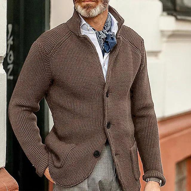 Men's Casual Long Sleeve Solid Color Knit Jacket