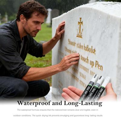 4 Pieces Waterproof Stone Touch-up Pen 4 Colors Black Gold Quick Drying Tombstone Marker Pen for Restoring Gravestone Lettering