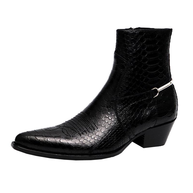 European and American Cross-Border E-commerce Chelsea Boots: Men's Pointed Toe Genuine Leather Snake Print High Street Style.