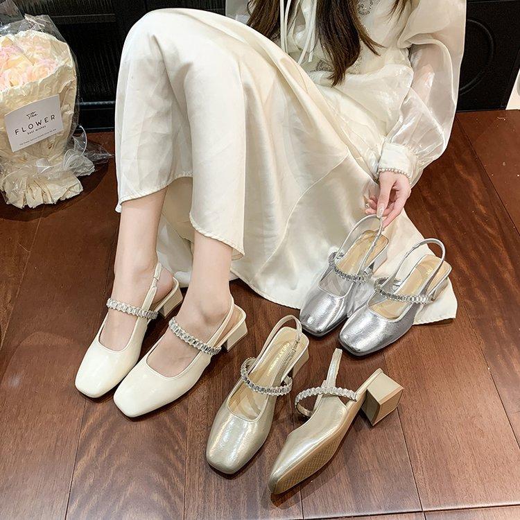 Beautiful Summer Skirt Square Heel Mary Jane Single Shoes New Bag Head Thick Heel High Heel Sandals Women