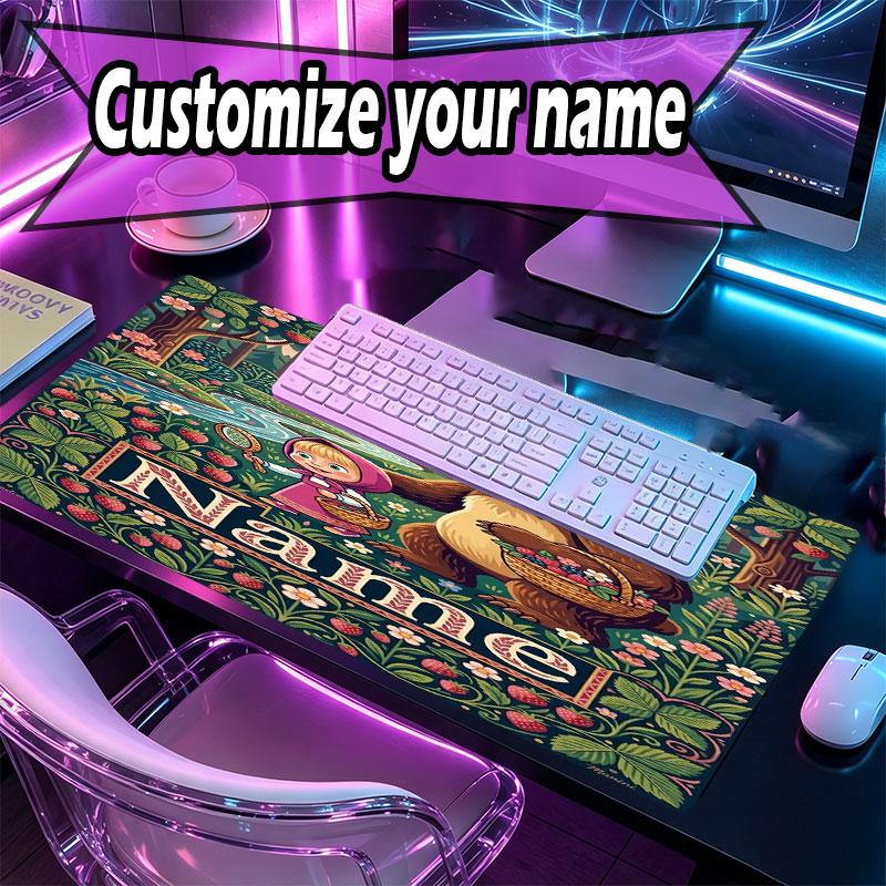 Custom Name Personalized Masha and the Bear Pattern Mousepad, Laptop PC Desk Mat, Decorative Desk Mat for Home Keyboard Pad Gift