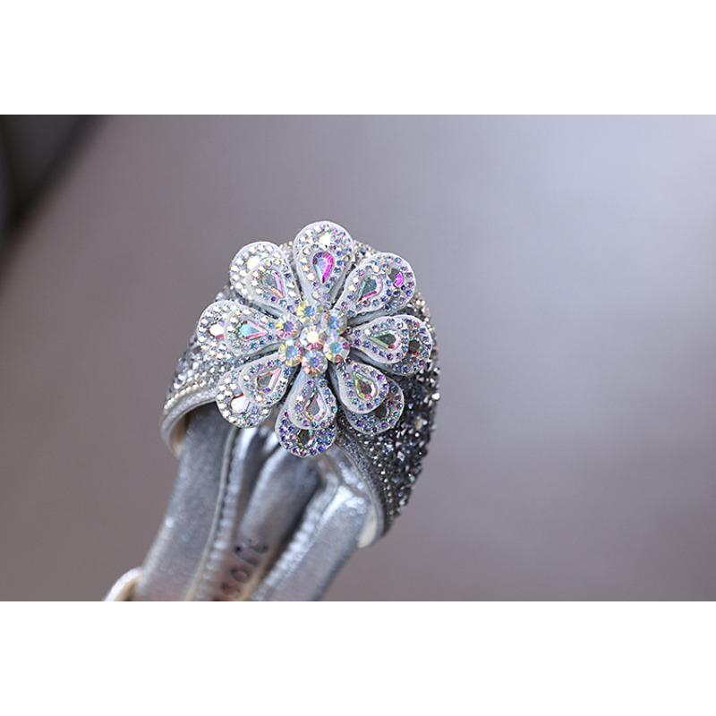 Wiosenno-jesienny nowy styl, eleganckie, dla małych dziewczynek, dziewczęce, księżniczki, płaskie buty z cyrkoniami, skórzane buty, buty do występów tanecznych