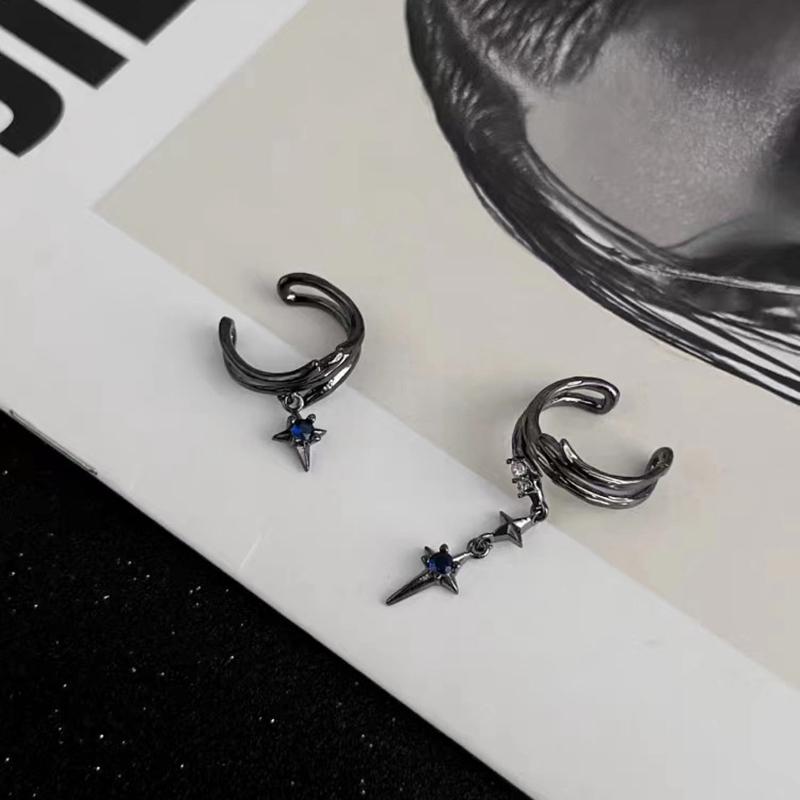 

Винтажные готические черные серьги-клипсы на хрящ неправильной формы с шипами, нейтральные, холодные, панк, инкрустированные синим цирконом, без проколов, повседневные украшения, подарки серебряный