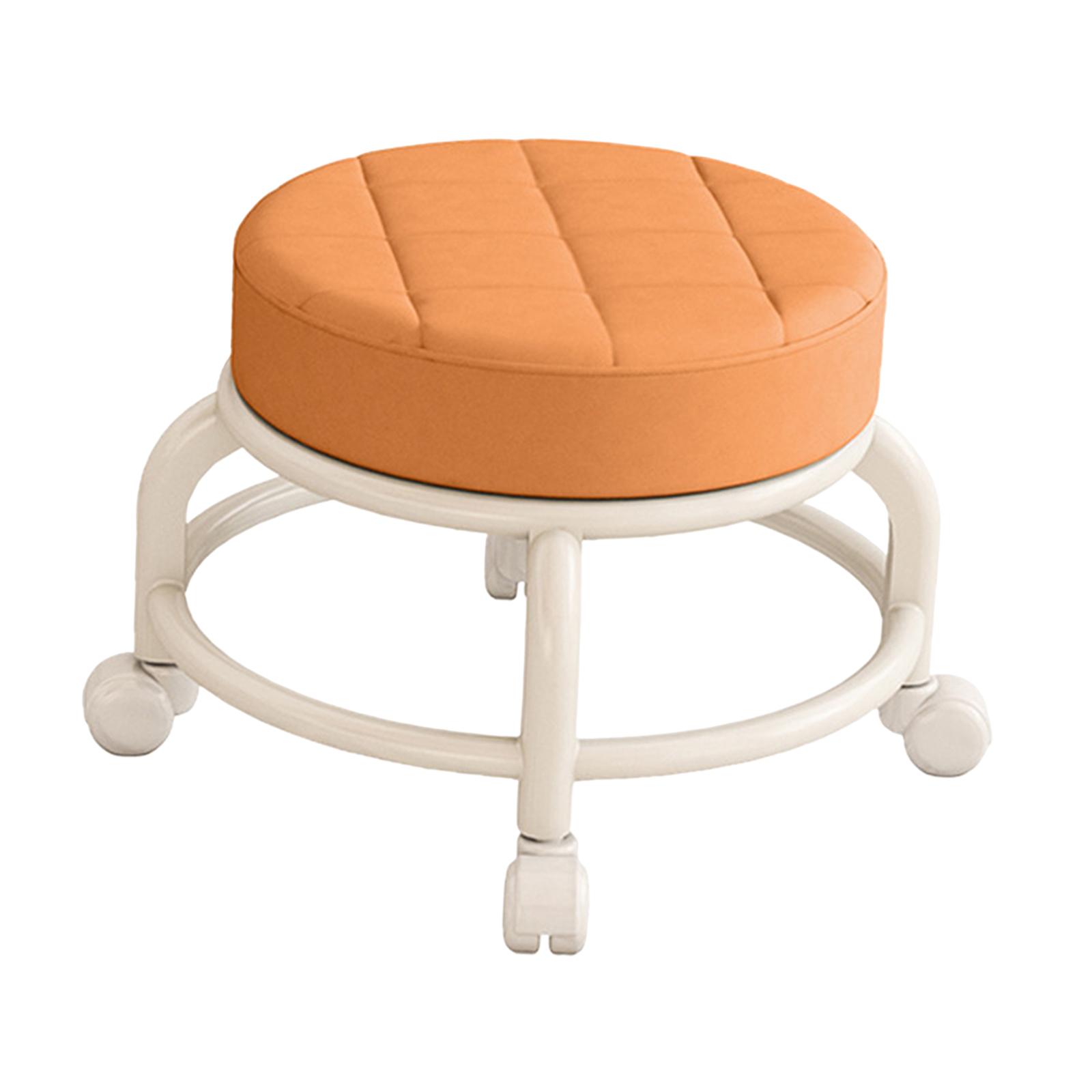 Низкий круглый табурет на роликах сиденье из искусственной кожи мягкая подставка для ног вращающийся на 360 градусов табурет на роликах вращающееся кресло для гаражных салонов оранжевый 2590₽
