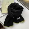 Korean cotton knitted wool scarf women's autumn and winter atmosphere white thickened warm solid color scarf