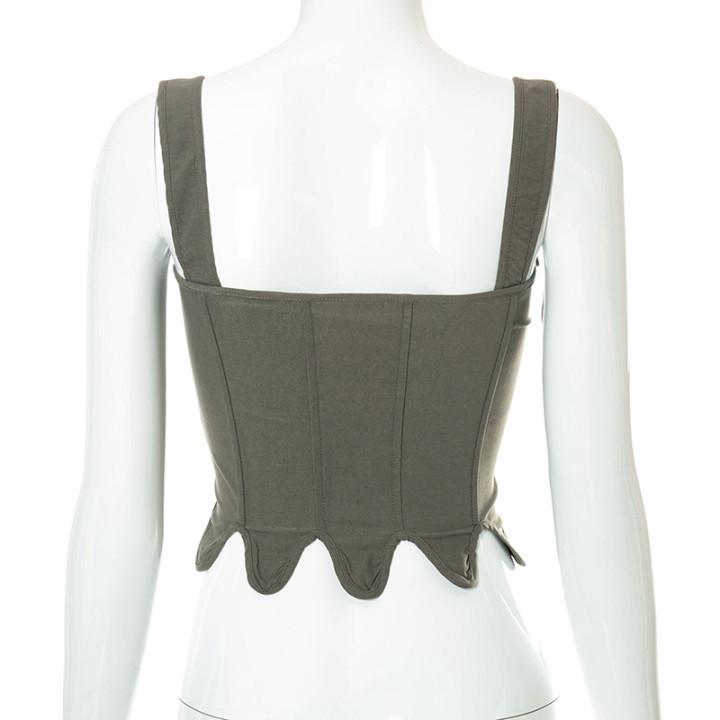 Women's Summer Lace-Up Fishbone Waist Cincher Sleeveless Slim Top - European & American Style