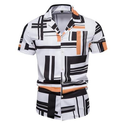 Summer New Men's Casual Short-sleeved Shirt Contrasting Print Hawaiian Style Lapel Top Short-sleeved