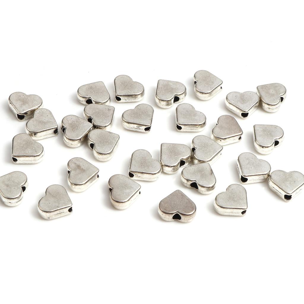 20PCs Heart Spacer Beads Multicolor Spacer Beads Silver Color Metal Beads DIY Making Bracelets Jewelry Sweet Valentine's Day