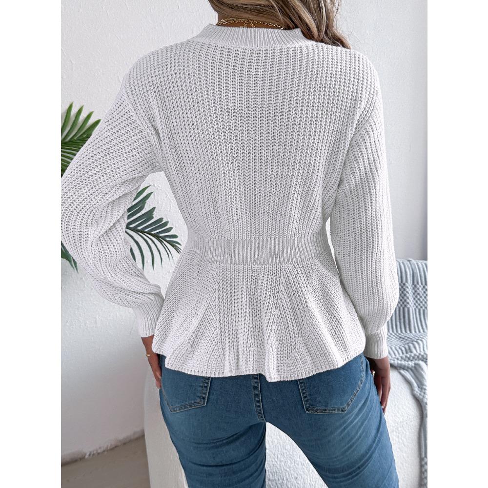 Autumn/Winter Women's Oversized Sweatshirt Solid Colour Cable-Knit Waist-Defining Ruffled Long-Sleeved Pullover Women's Knitted Sweater