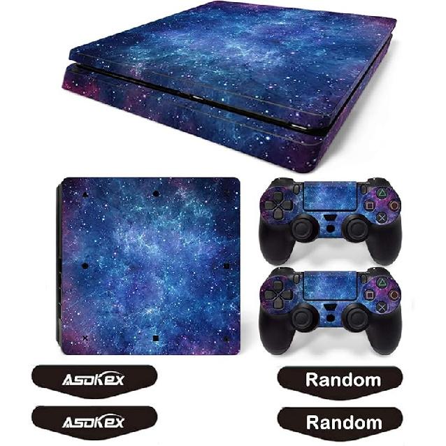 Ps4 Slim Stickers Full Body Vinyl Skin Decal Cover for PlayStation 4 Console Controllers (with 4pcs Led Lightbar Stickers) (Blue fire) (PS4 Console