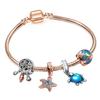 European Heart-shaped Pendant Charm Bracelet Fit Women's Jewellery Snake Chain Rose Gold Metal Fashion Fine Bracelets