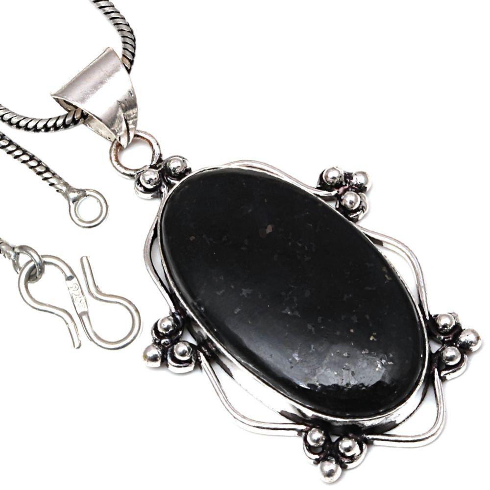 

Necklace Nuummite Stone Gemstone Handmade Antique Silver Jewelry 2