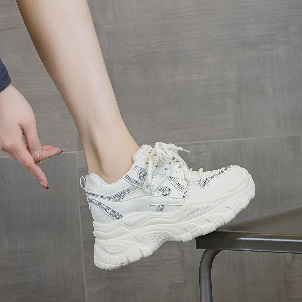 Spring New Super Fire Thick-soled Inner Height-increasing Dad Shoes Casual Sports Shoes Rhinestones