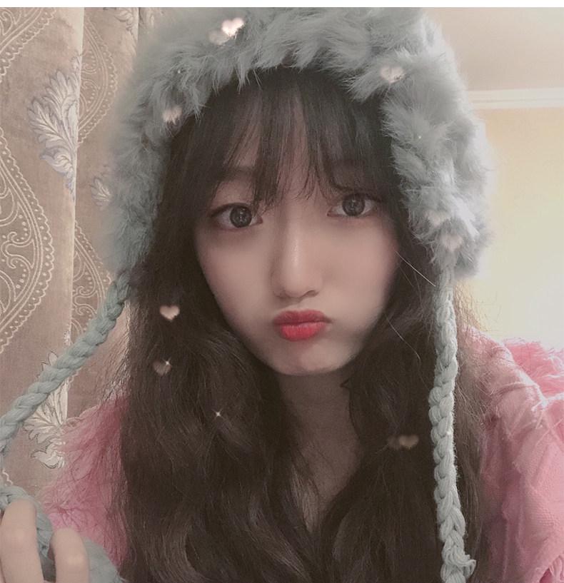 Women's Korean Style Cute Pom-Pom Earflap Hat - Autumn/Winter Warm Woolen Rabbit Fur Knit