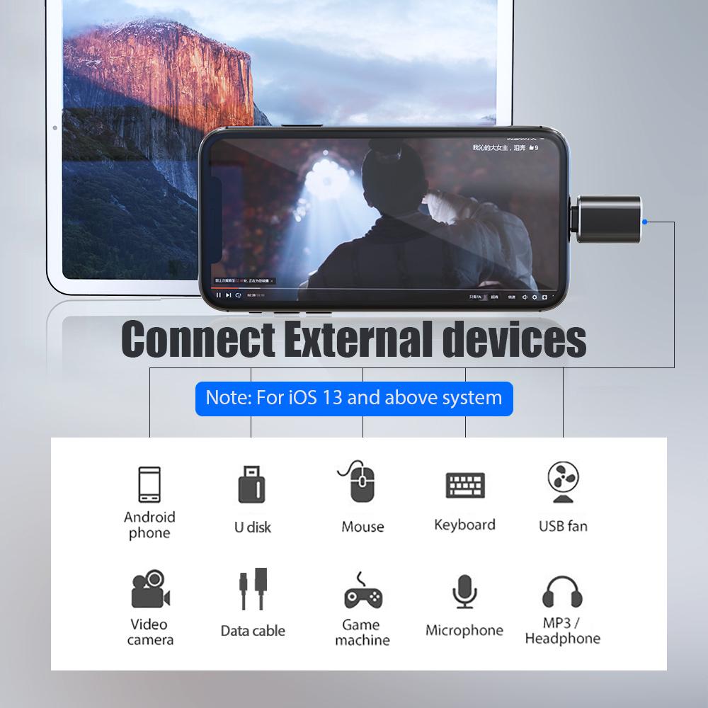 OTG USB adaptér, vhodný pro iPhone14 13 12 11 Pro XS Max XR X 8 7 6s Plus vhodný pro iPad konvertor lightning na USB 3.0 nabíjecí adaptér