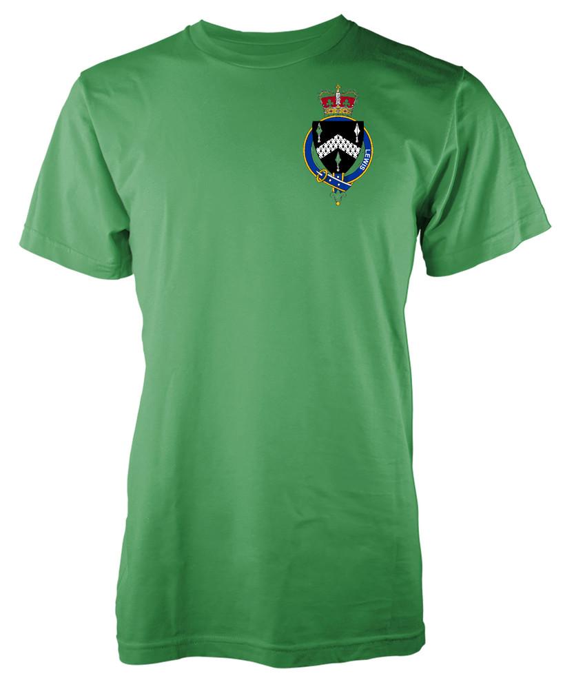 

Free Personalisation Lewis Family Name T-Shirt Family Crest Badge Coat Of Arms 4XL