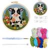 DIY Punch Needle Kits for Beginners Cute Cartoon Cow with Daisy Flower with Hoop Punch Needle Starter Craft Embroidery Set