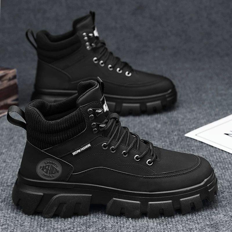 High-top men's shoes summer leather surface waterproof thick sole inner height increase British style rhubarb Martin boots men's mountainee