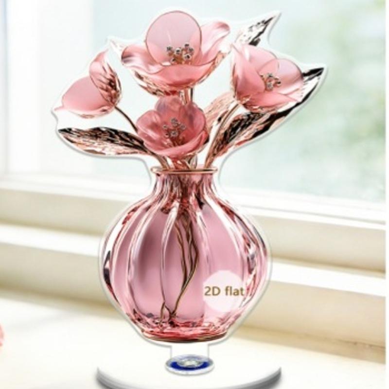 Delicate Flower Pattern Optional Acrylic Display Stand Rotates Desk Ornament 2D Flat Acrylic for Home Decorations