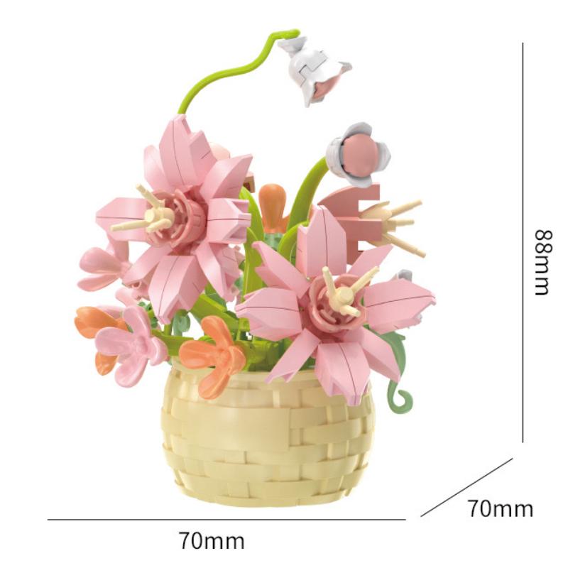 Blumenstrauß Bonsai Bausteine Künstliche Pflanze aus Kunststoff Staubschutz Mikromodell Dekoration Spielzeug für Kinder Geburtstagsgeschenk