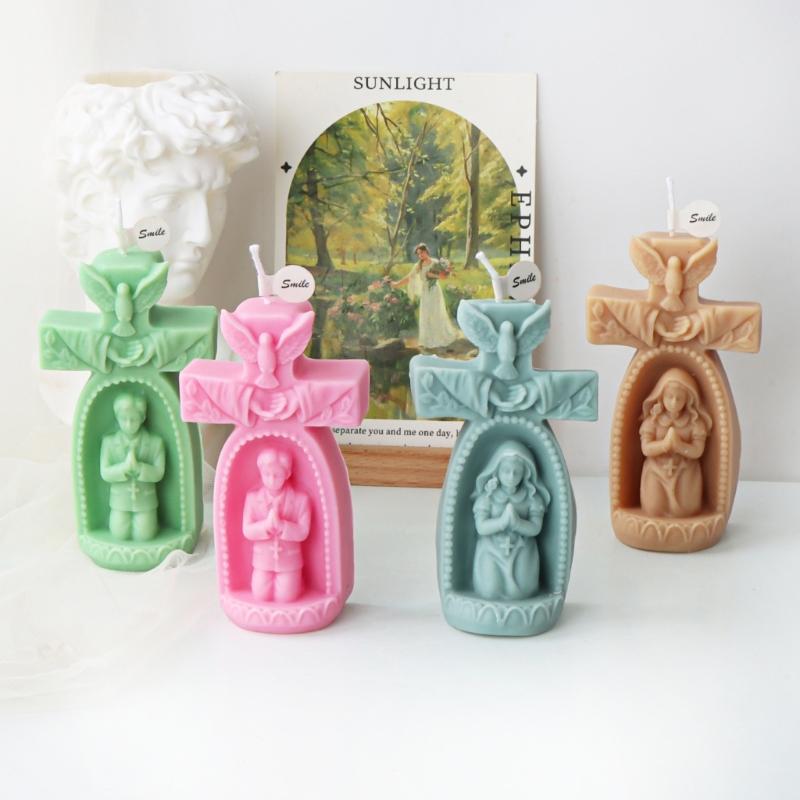 Silicone Mold Church Prayer Boy/Girl Shaped Wax Candle Molds Scented Aromatherapy Making Mould Handmade Ornament