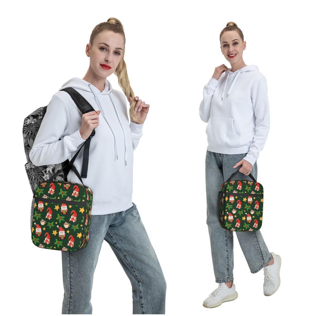 Christmas Hatted Five-Pointed Star Gnome Insulated Lunch Bag for Women Children Portable Food Boxes Thermal Lunch Box Tote